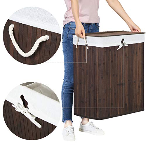 Wasmand – Bamboe wassorteerder met deksel en afneembare zak – Bruin