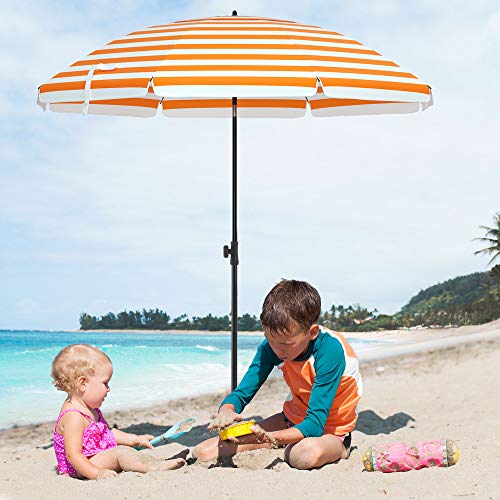 Strandparasol – Opvouwbaar – Ø 160 cm – Gestreept oranje/wit