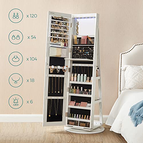 Sieradenkast – Met spiegel en LED verlichting – Wit met houtnerf