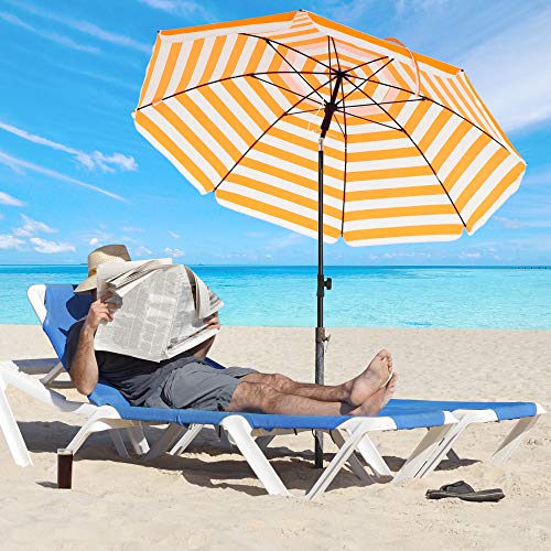 Strandparasol – Opvouwbaar – Ø 160 cm – Gestreept oranje/wit