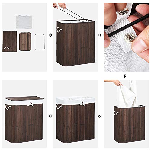 Wasmand – Bamboe wassorteerder met deksel en afneembare zak – Bruin