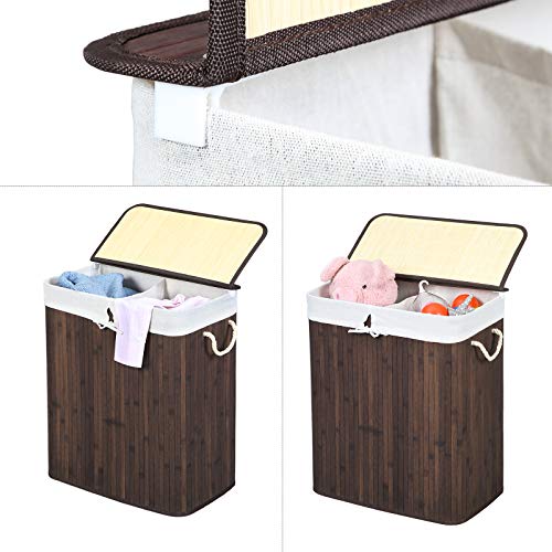 Wasmand – Bamboe wassorteerder met deksel en afneembare zak – Bruin