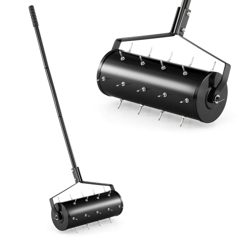 Manuell – gräsmatta luftare med handtag och spikar rulle handvertikulator – 44 x 128 cm – Svart