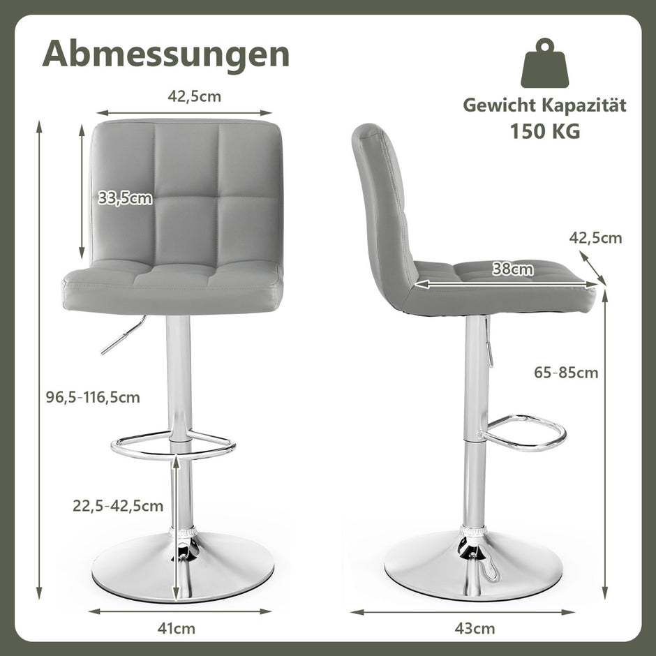 pack – 360° svängbar barstol i konstläder, höj och sänkbar sittpall – 2 – Grå