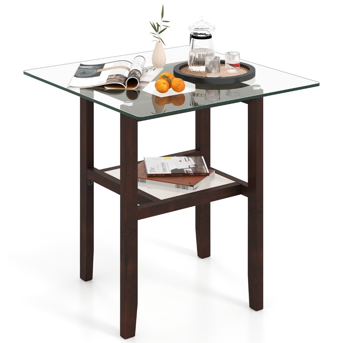 Lång – och bred sidobord i glas, vånings med avlastningsyta – 2 61 cm – Brun