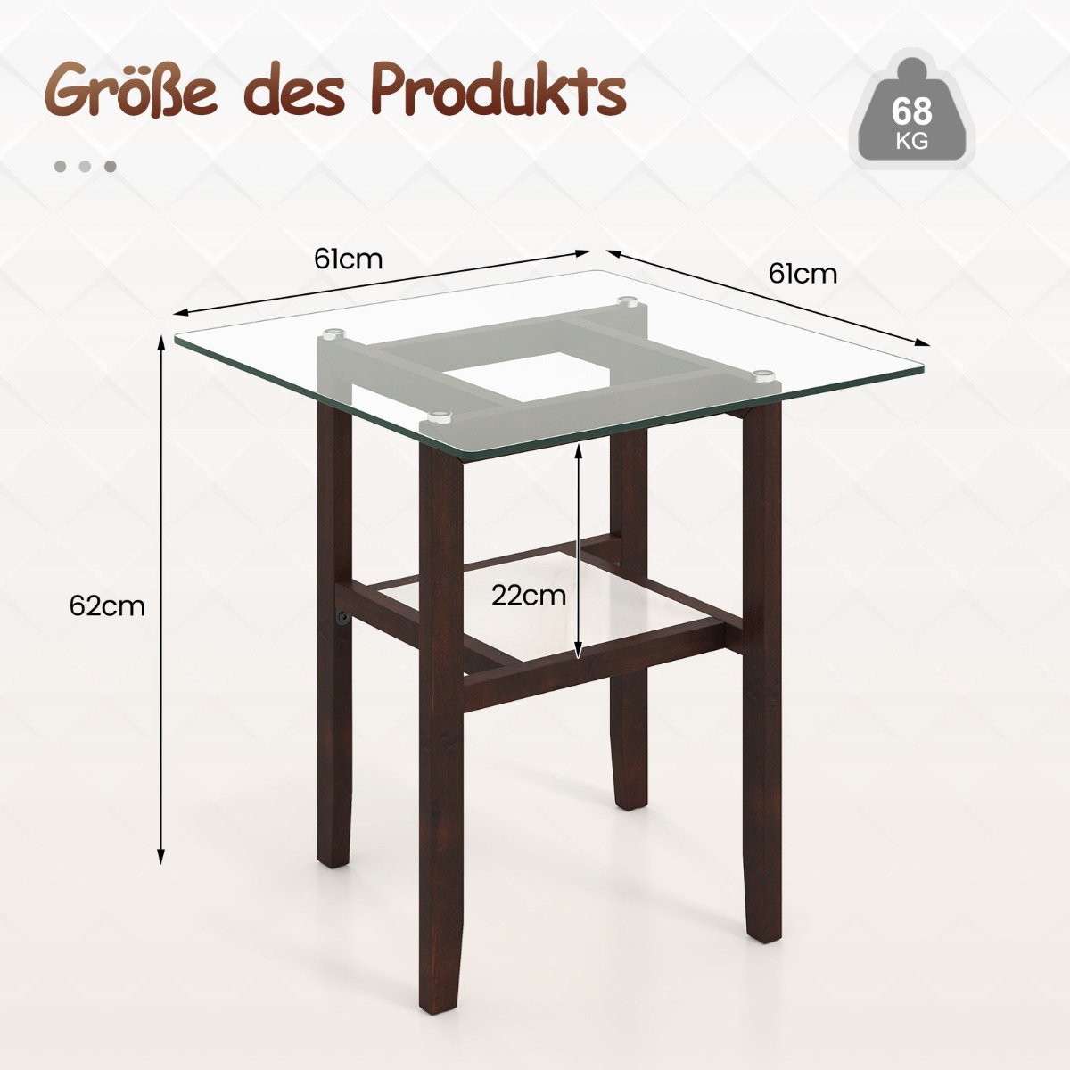 Lång – och bred sidobord i glas, vånings med avlastningsyta – 2 61 cm – Brun