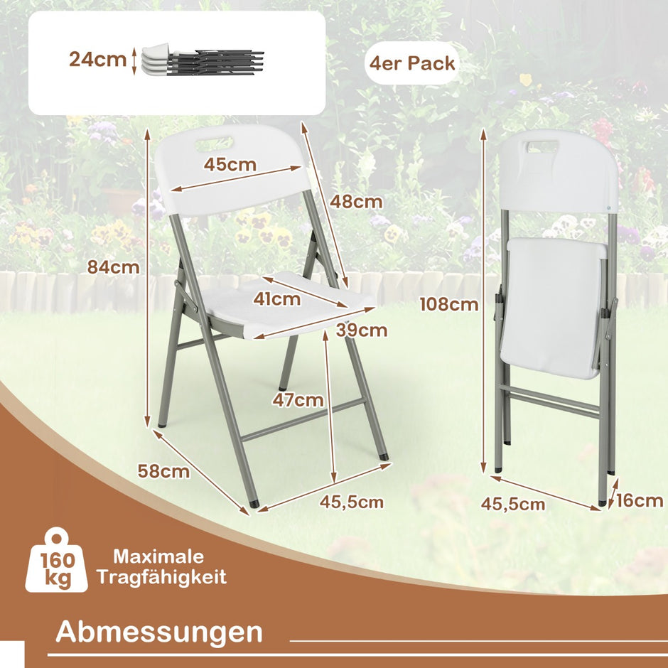 Fällstolar – pack Gäststolar med metallram och bärhandtag för fester – 4 – Vit