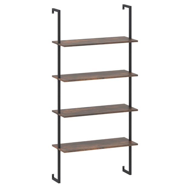 vånings – Vägghylla Industriell svävande Förvarings Display med Metall Ram – 4 – Brun