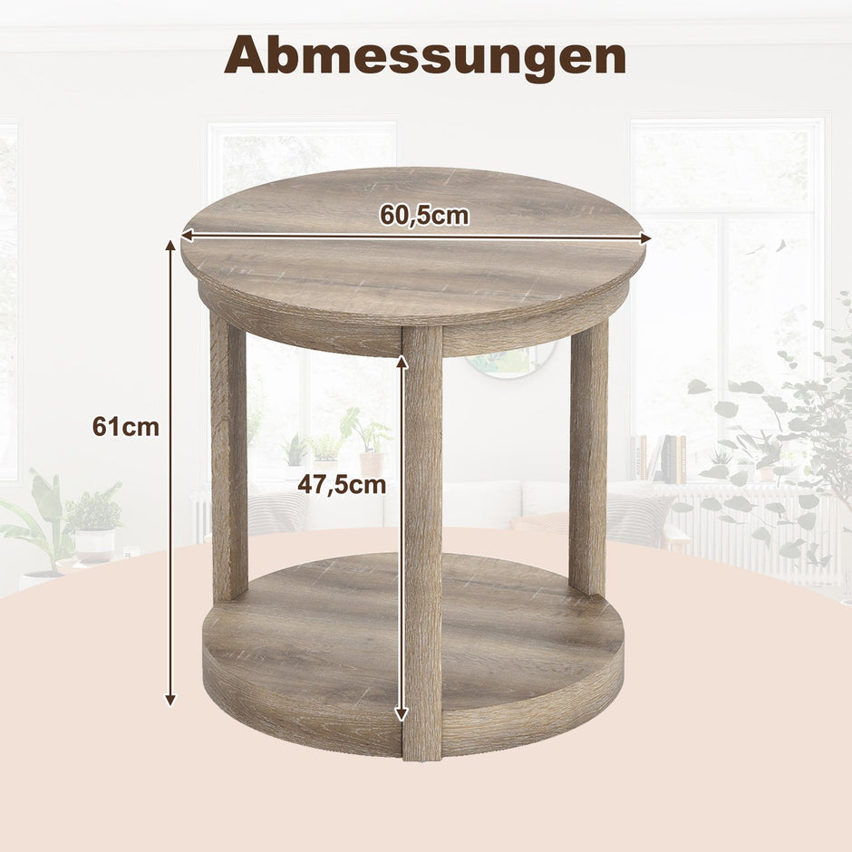 Rund – soffbord vardagsrumsbord med nivåer gummiträ kaffebord sidobord i lantlig – 2 – Grå