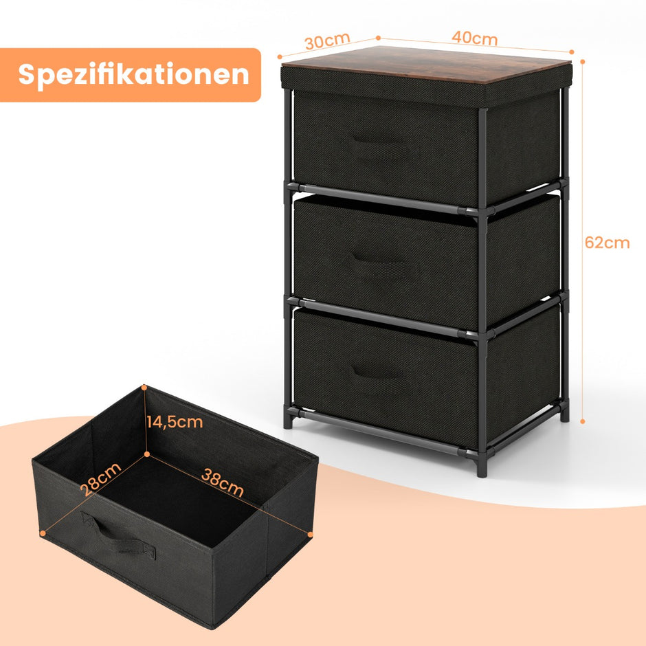 Nattduksbord – med tyglådor Sido metallram stycken – 40 x 30 x 62 cm 2 – Svart