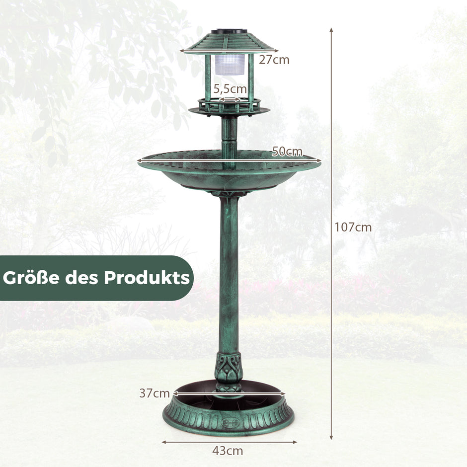 Fågelbad – med solarlampa och blomkruka fågelmatare fågelmatningsstation mat dispenser – Grön