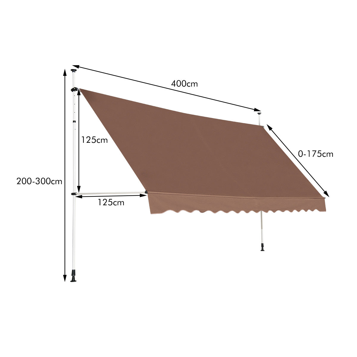 Klemmmarkis – bred balkongmarkis utan borrning UV beständig höjdjusterbar – 400 cm – Brun