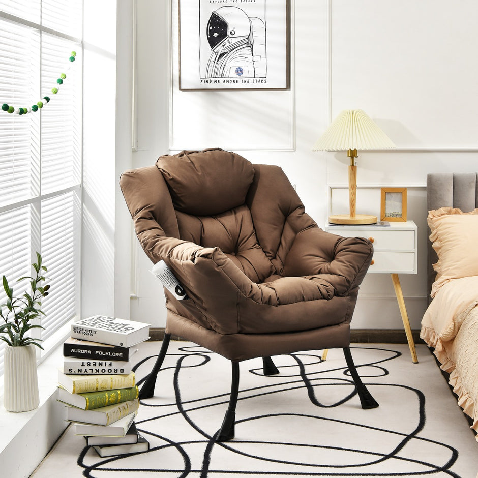 Polstret – fåtölj med armstöd och sidoficka Loungesoffa TV – Brun