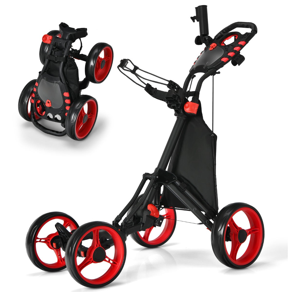 Golfvagn – hjulig Golftrolley Fällbar Golfcaddy Push Cart i Aluminium – 4 – Röd