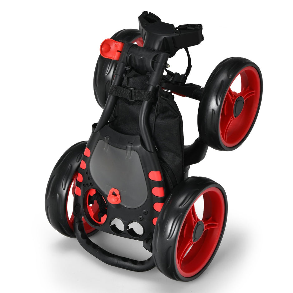 Golfvagn – hjulig Golftrolley Fällbar Golfcaddy Push Cart i Aluminium – 4 – Röd