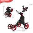 Golfvagn – hjulig Golftrolley Fällbar Golfcaddy Push Cart i Aluminium – 4 – Röd