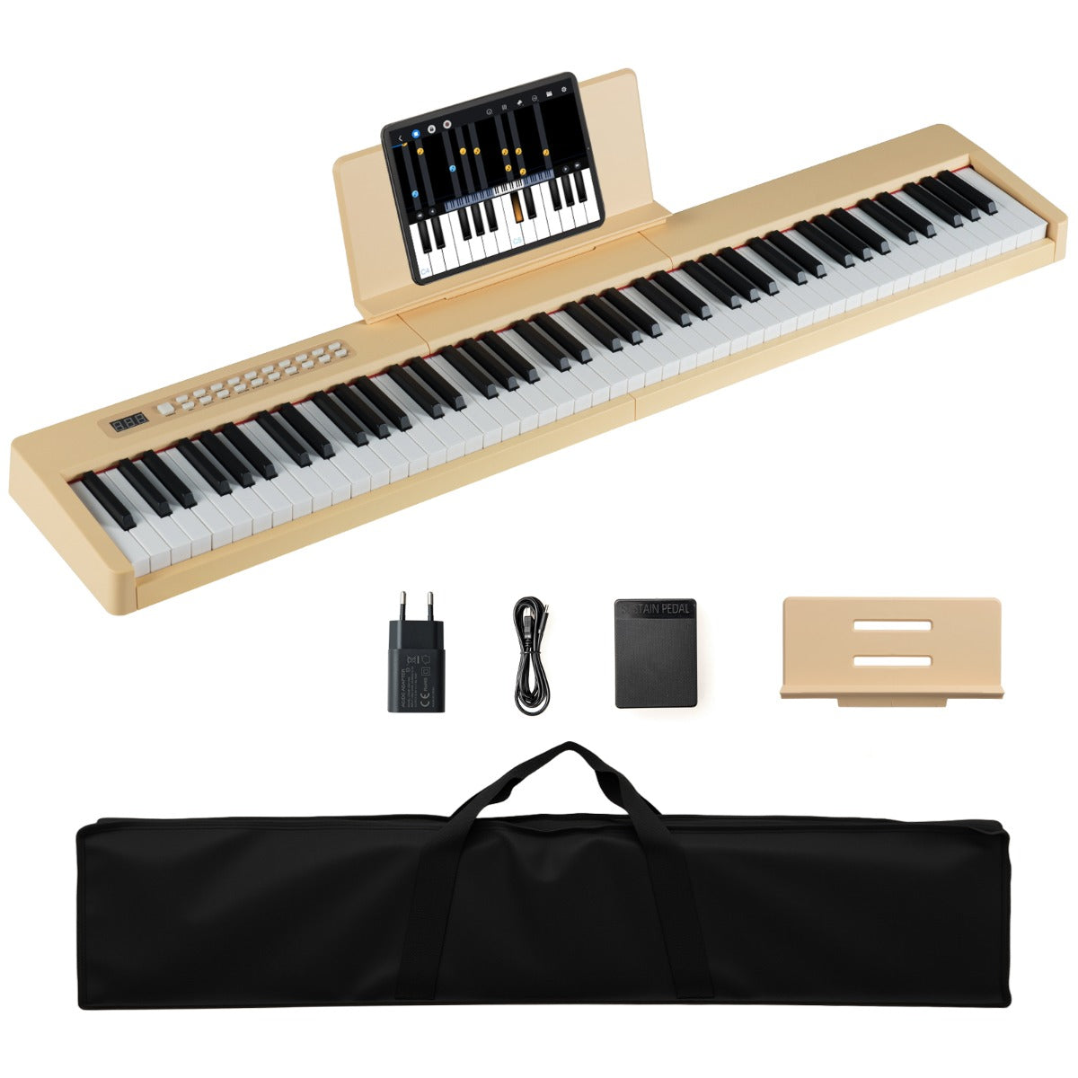 tangenter – digitalt piano bärbart fullformat elektriskt keyboard ljusbrunt – 88 – Ljusbrun