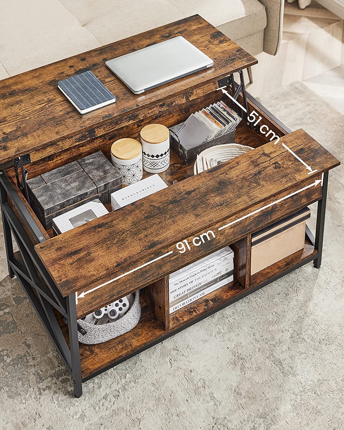 Salontafel – Met verborgen opbergruimte – Vintage bruin-zwart