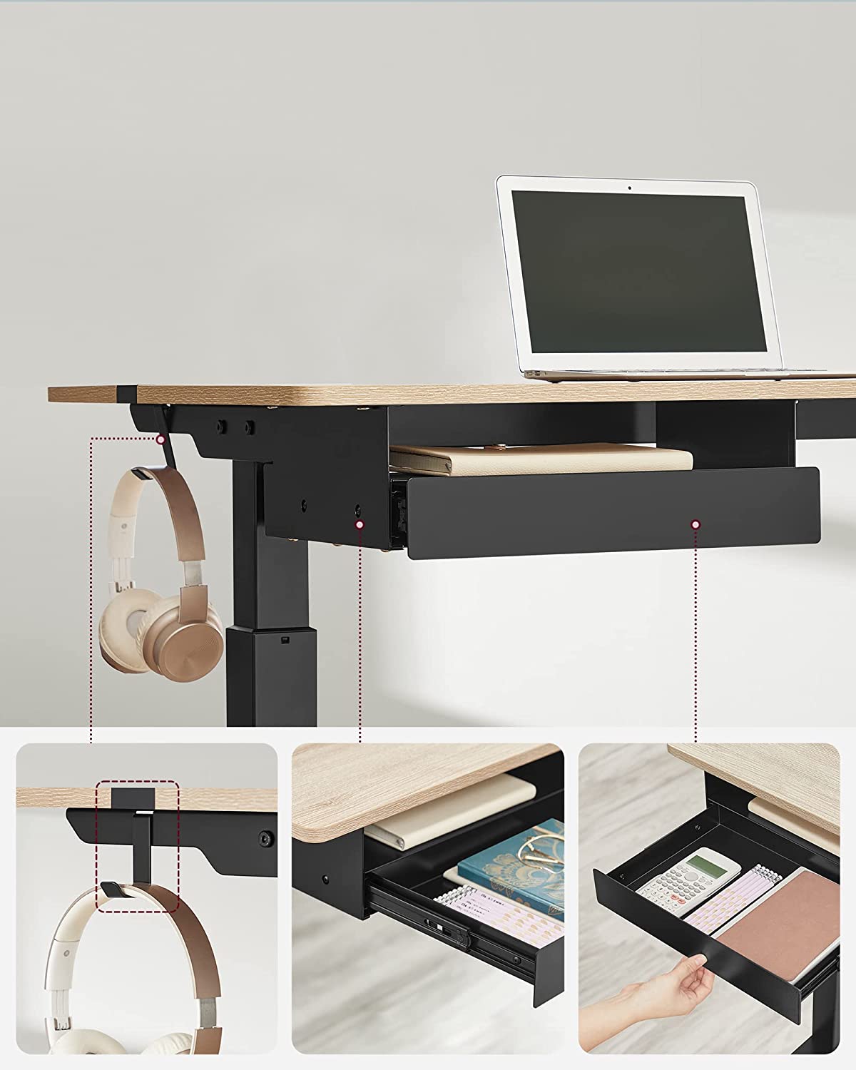 Elektrisch Bureau (Zit-Sta) – 60 x 140 cm – In hoogte verstelbaar met geheugenfunctie – Wit – 2× USB-C – 2× stopcontacten