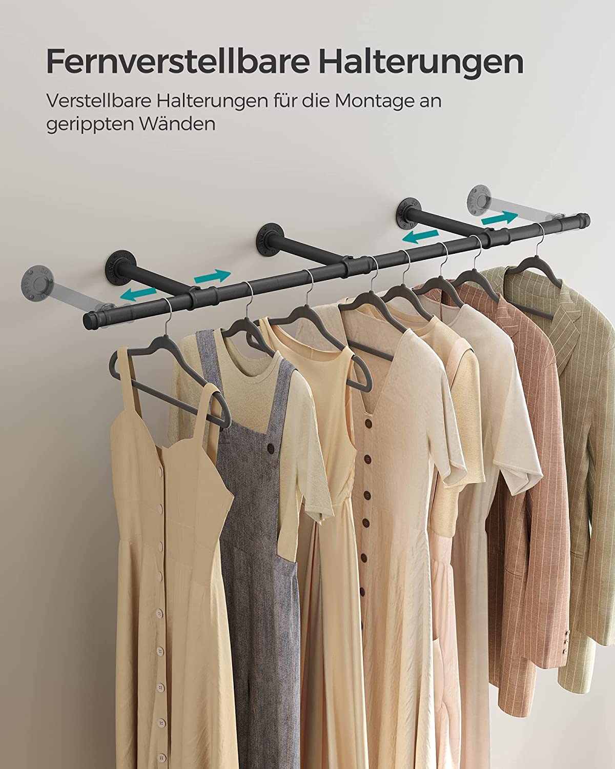Kledingstang – wandgarderobe – staal – zwart