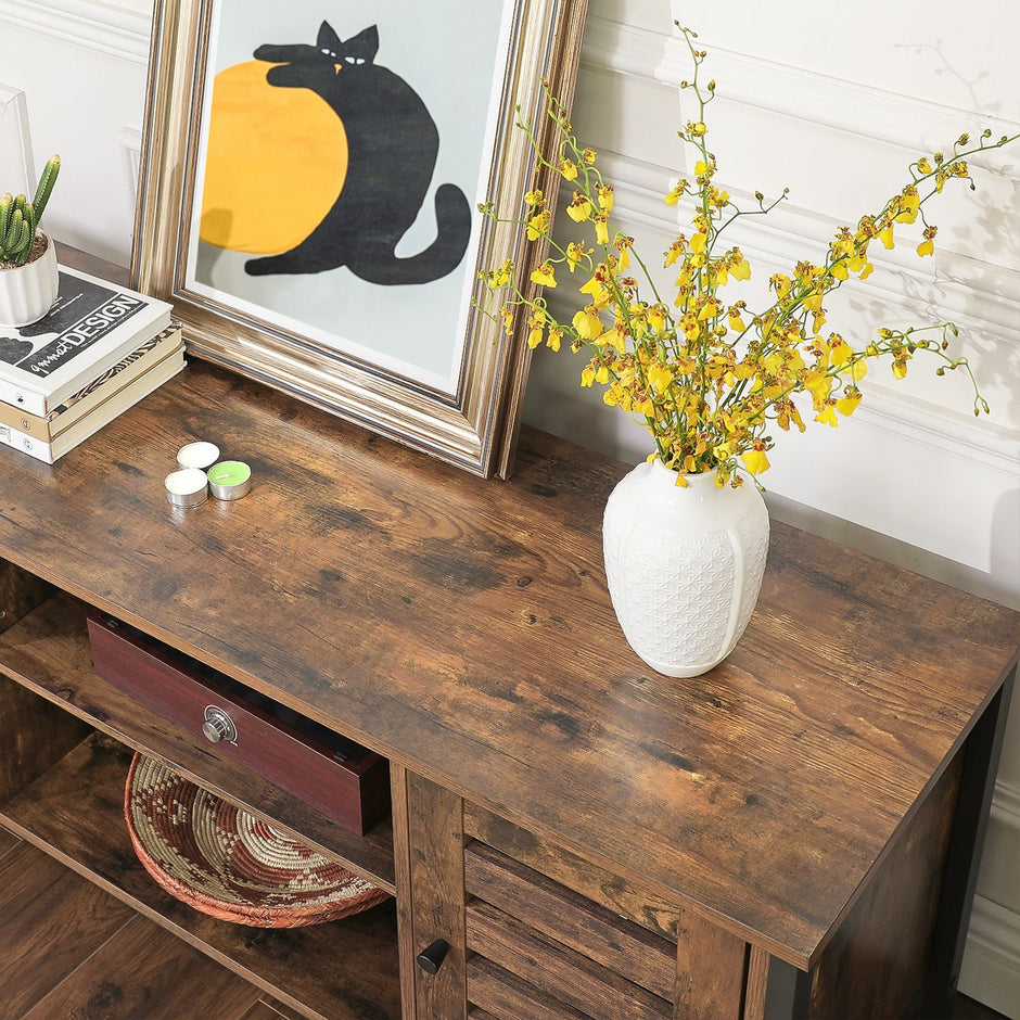 TV-meubel – Verstelbare planken – Hout en metaal – Voor TV’s tot 65 inch – Met opbergruimte en verstelbare voeten