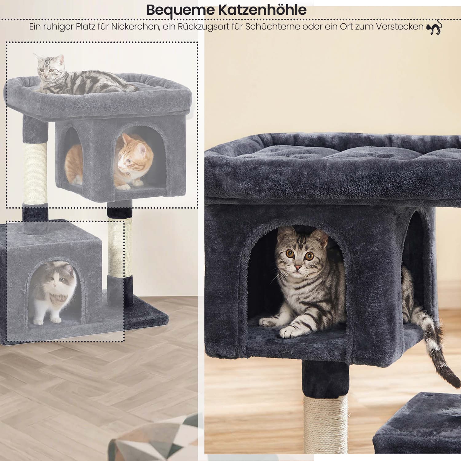 84 cm hoge krabpaal, krabpaal voor grote katten, groot uitkijkplatform
