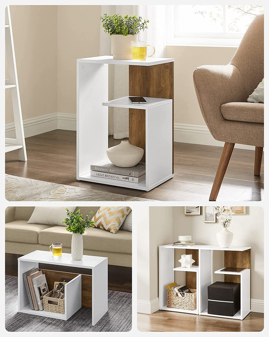 Nachtkastje – Modern ontwerp – 30 x 40 x 60 cm – Walnootbruin-wit – Spaanplaat