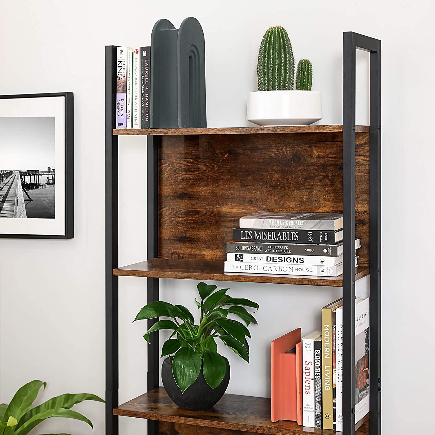 Boekenkast 5 planken – Vintage bruinzwart – 62 x 24 x 165 cm – Met kantelbeveiliging