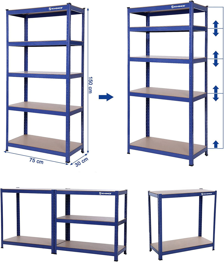 Opbergrekken – Set van 2 – 5 verstelbare planken – Blauw