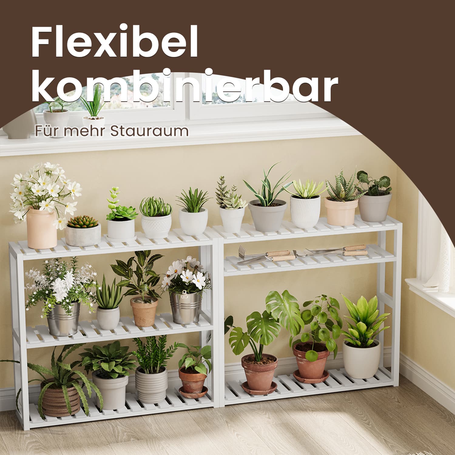 Badkamerplank, badkamerplank, plantenplank met 3 verstelbare planken