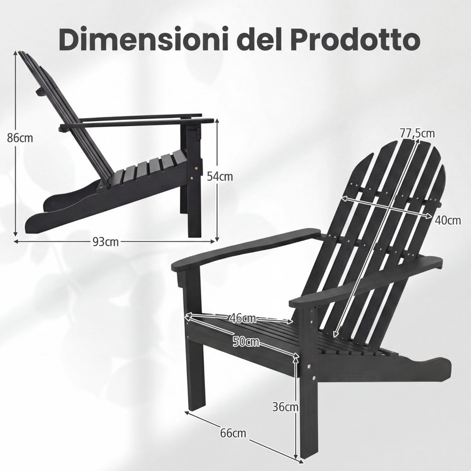 Adirondack – stol i akacieträd med lutande sittplats och hög ryggstödsan – Svart