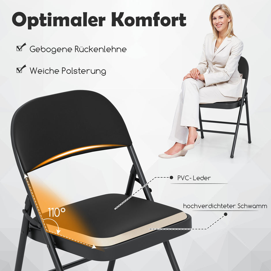 stycken – hopfällbara trädgårdsstolar campingstolar konstläder med metallram matstolar vadderade upp till belastning – 4 150 kg – Svart