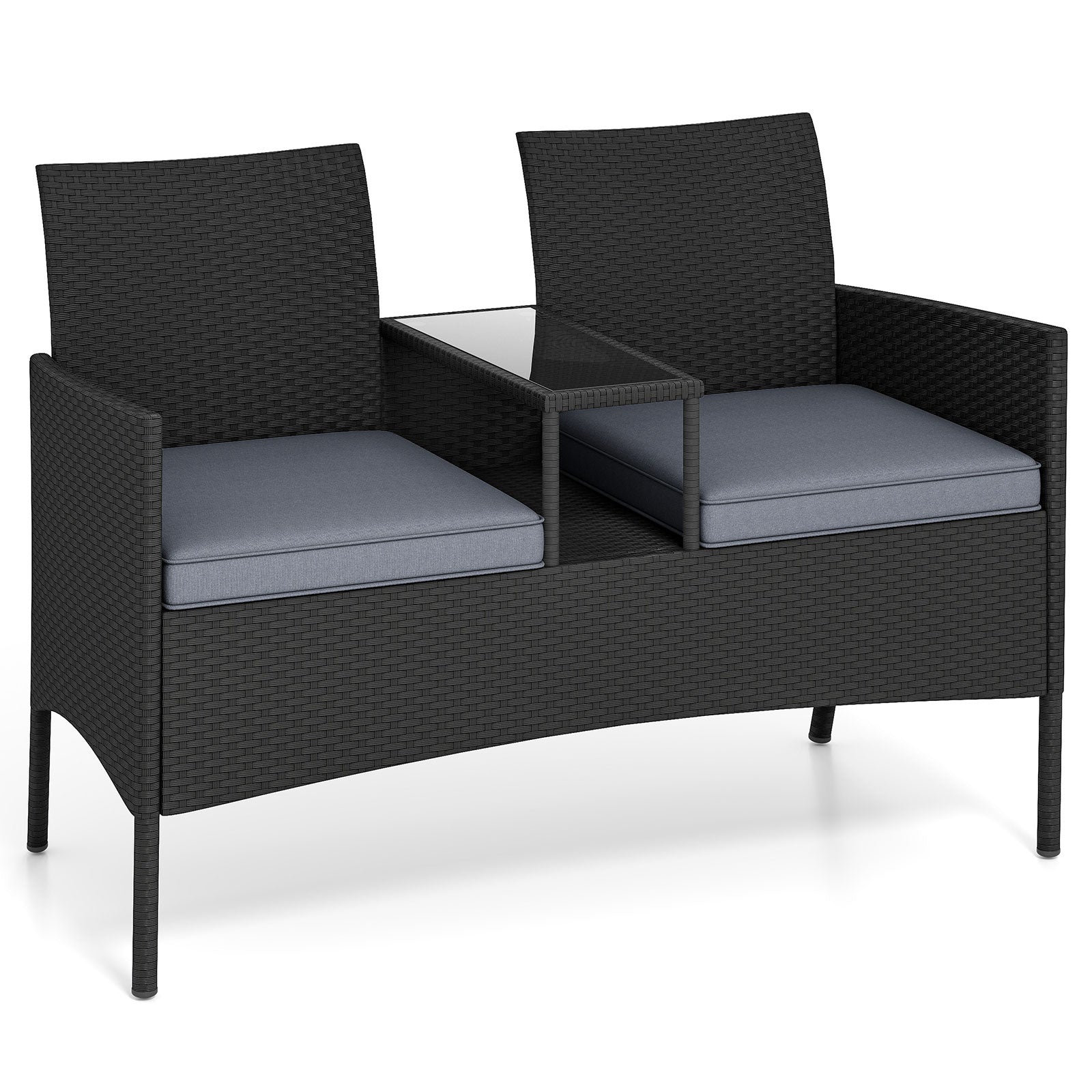 Trädgårdsbänk – med bord sits Polyrattan sittbänk sittgrupp trädgårdsmöbler terrassmöbler – 2 – Svart