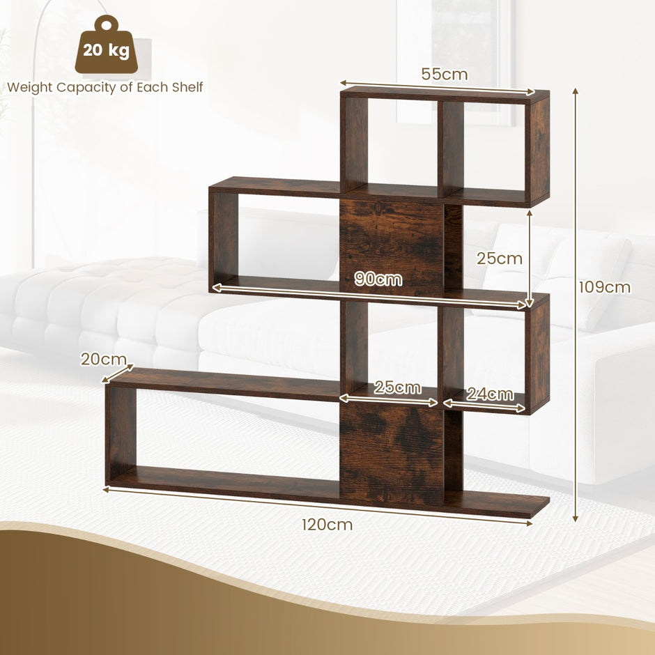 Modern – skiktig Rumdelare i Stegsstil av Trä för Böcker – 5 120 x 19,5 x 109 cm – Brun