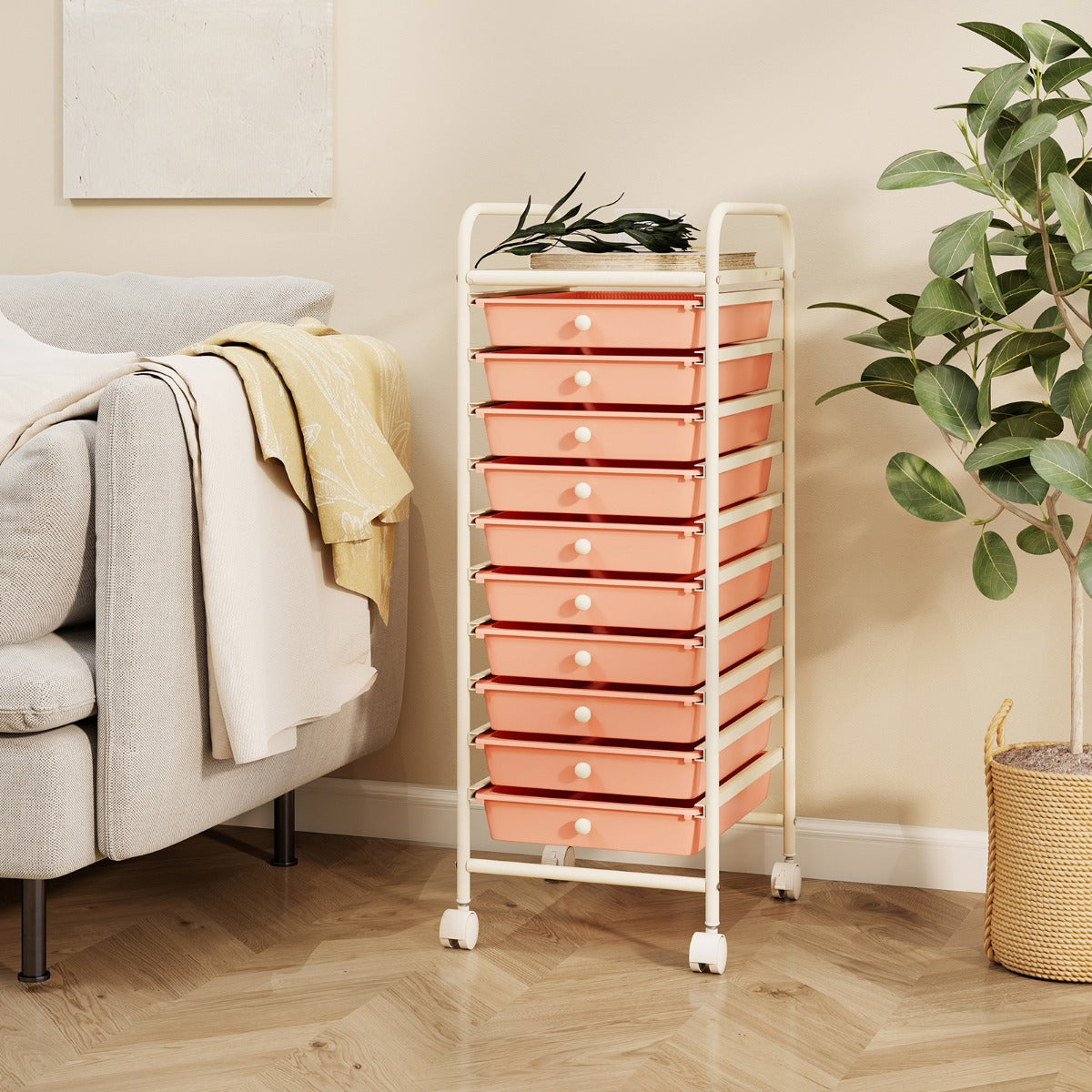 Rullvagn – Bad Rullcontainer Sidovagn med Lådor Transparent/Färgglad/Svart/Gul – 10 33 x 37 x 86 cm – Ljusrosa