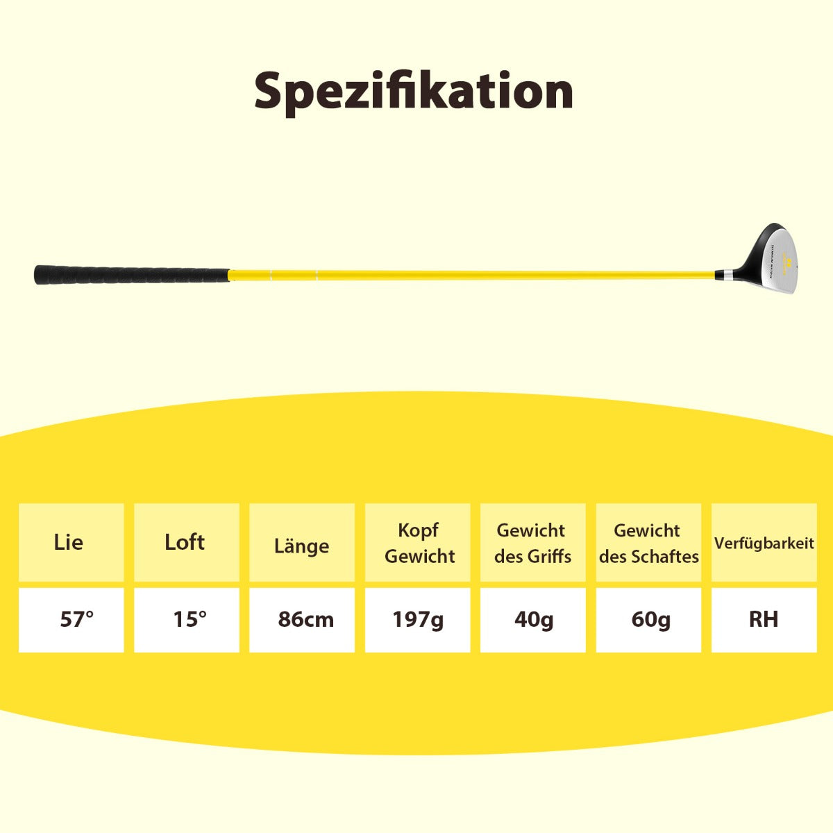 Golf – #3 Fairwayträ för barn med klubbaöverdrag tum grader fiberglass skaft – 34 15 – Gul