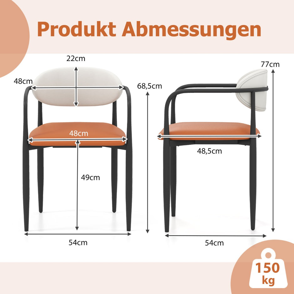 pack – matstolar med vadderad sits och ryggstöd, stoppade köksstolar – 2 – Orange