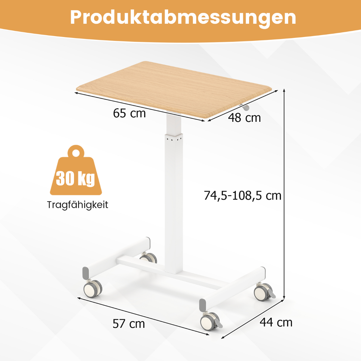 Mobil – ståskrivbord höj och sänkbart ståbord med gasfjäder släta hjul – Natur