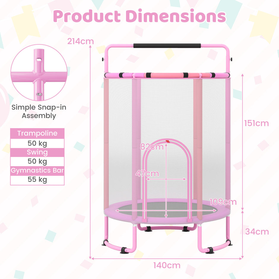 6‑i‑1 – barnstudsmatta med säkerhetsnät och varmförzinkad metallram – 140 x 140 x 214 cm