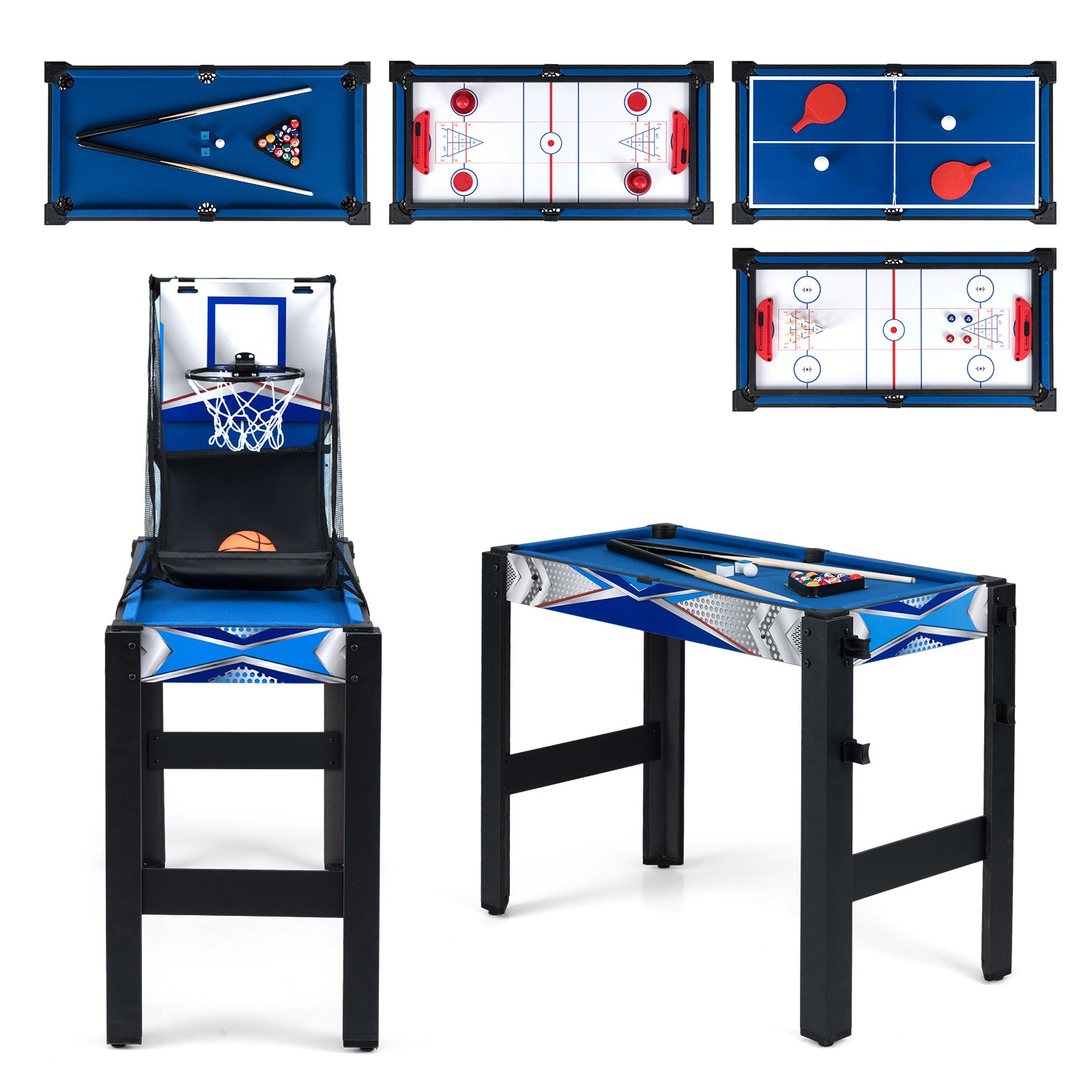 6‑i‑1 – spelbord för barn och vuxna, multifunktionsbord med basket, biljard airhockey