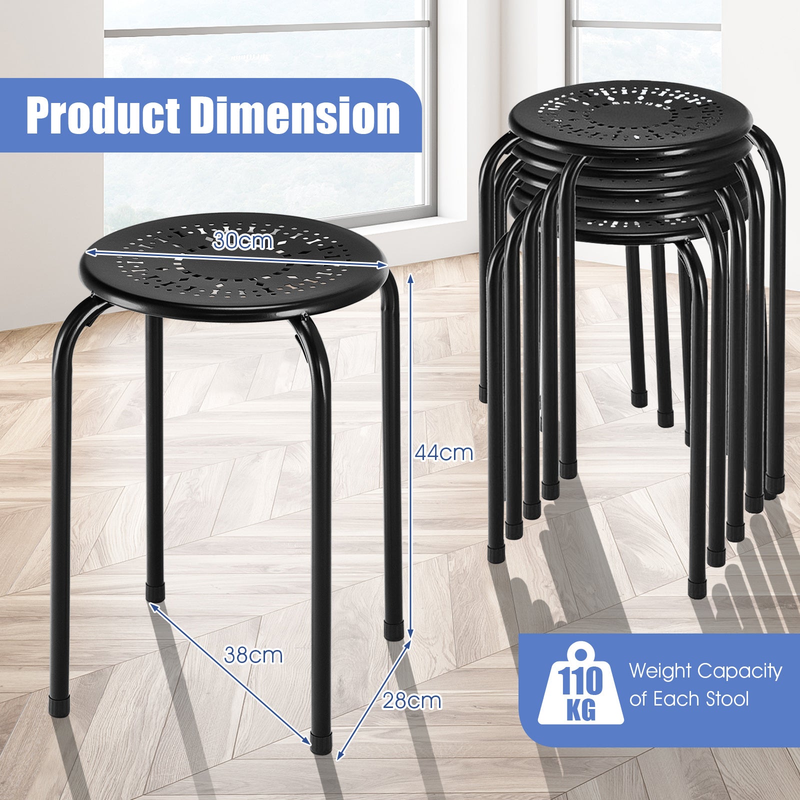 pack – stapelbara pallar, metallpall, rund matpall med robust metallram – 6