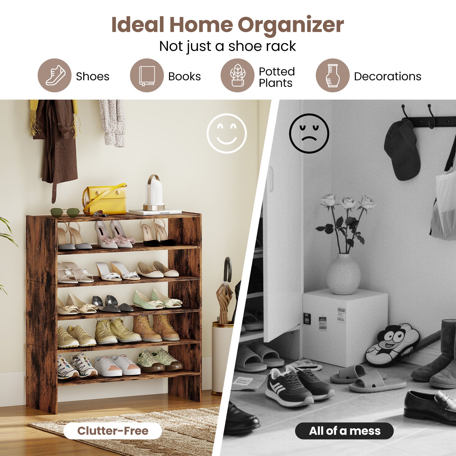 stegs – skohylla, stapelbar skoorganisatör, med vältningsskydd, rustikbrun – 6
