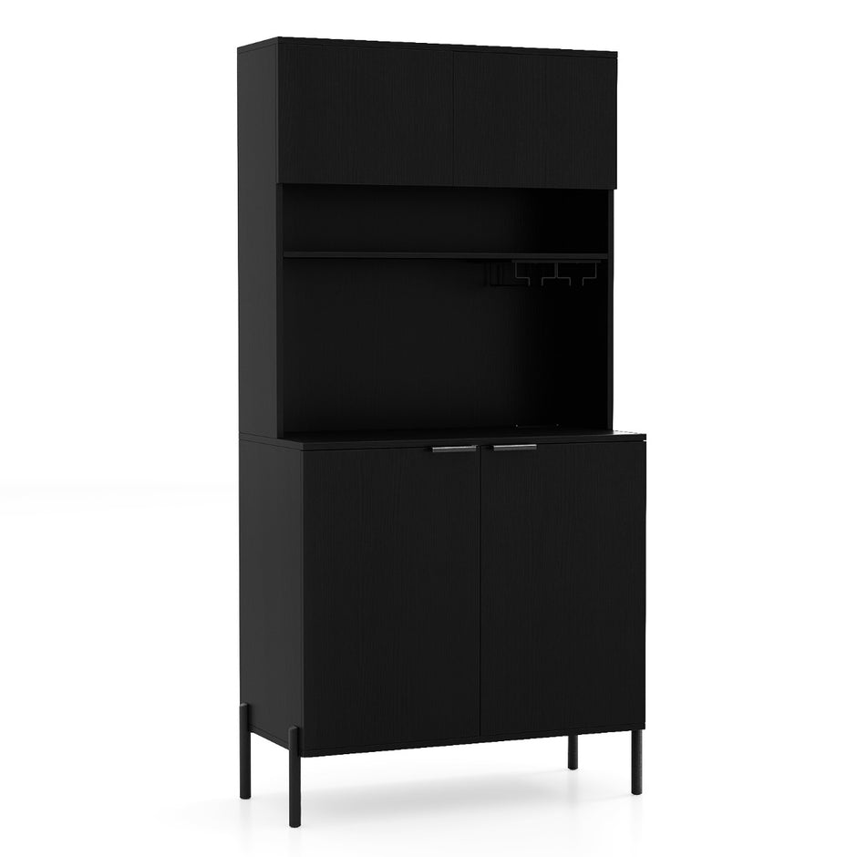 Köksskåp – med Laddningsstation hög Vinskåp Vinglas Hållare Buffé Sideboard – 164 cm – Svart