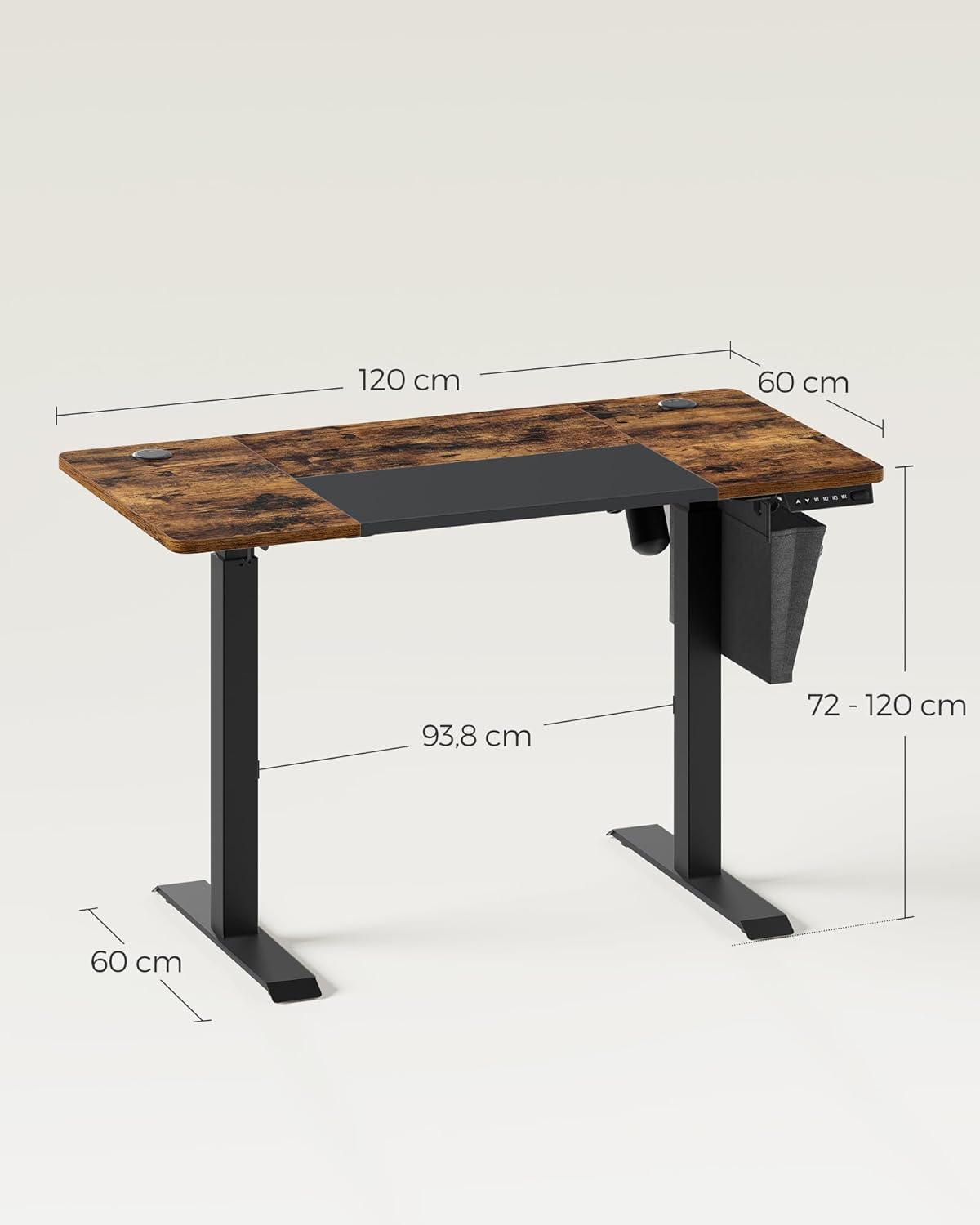 Elektrisch bureau – Verstelbare hoogte met organizer – Vintage bruin-zwart