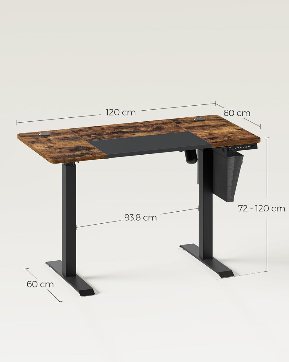 Elektrisch bureau – Verstelbare hoogte met organizer – Vintage bruin-zwart