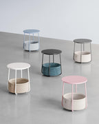 Ronde bijzettafel - Met stoffen mand - Metalen frame - Blauw