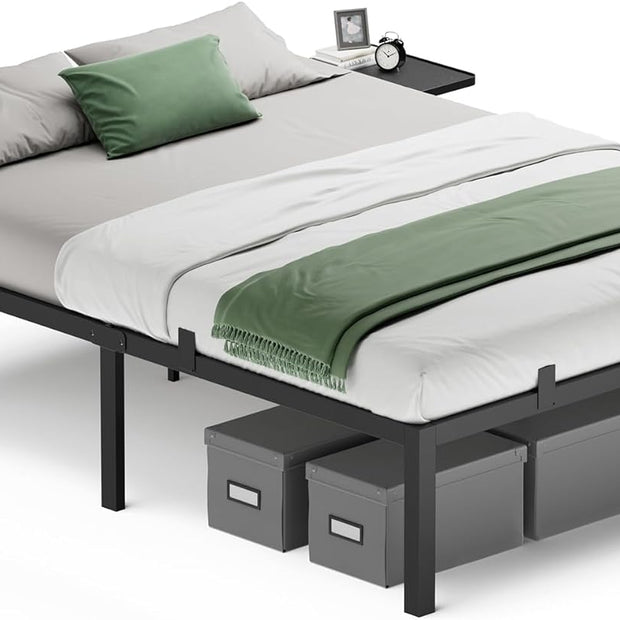 Metalen bedframe met opbergplanken tweepersoons zwart