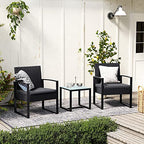 Balkonmeubel - Loungeset - 2 stoelen en tafel - Zwart