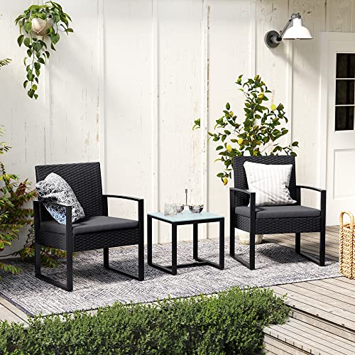 Balkonmeubel - Loungeset - 2 stoelen en tafel - Zwart
