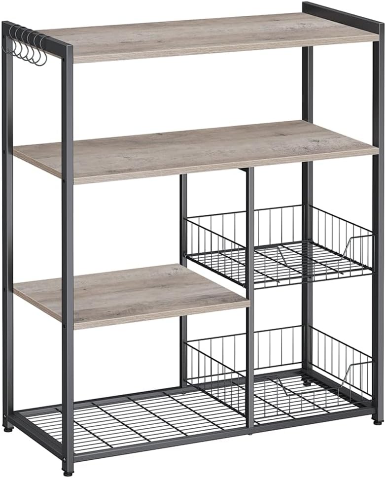 Keukenrek - Keukenkast - Opbergkast - 4 niveaus - Metalen frame - Houten planken - Wit